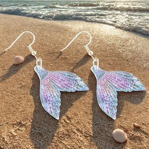 New Mermaid Tail Earrings Iridescent Blue Dangle Ocean Beach Fairycore Jewelry